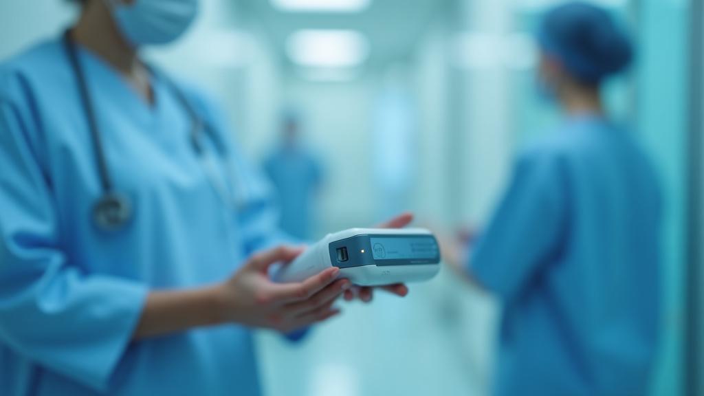 医師が手に持つポータブル医療診断装置